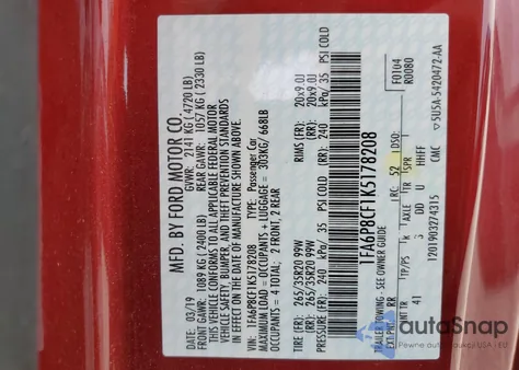 2019 Ford Mustang Gt Premium z USA, uszkodzony, nr VIN 1FA6P8CF1K5178208